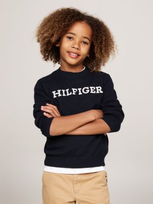 pull col ras-du-cou hilfiger monotype bleu pour garçons tommy hilfiger