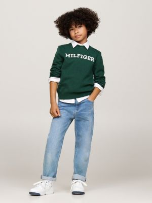 green hilfiger monotype crew neck jumper for boys tommy hilfiger