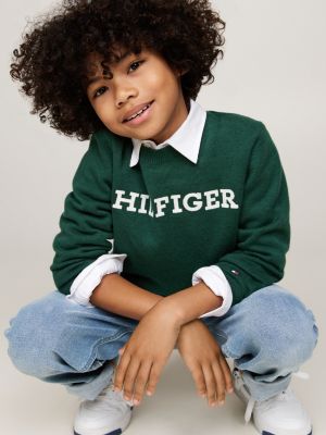 pullover hilfiger monotype con logo verde da bambini tommy hilfiger