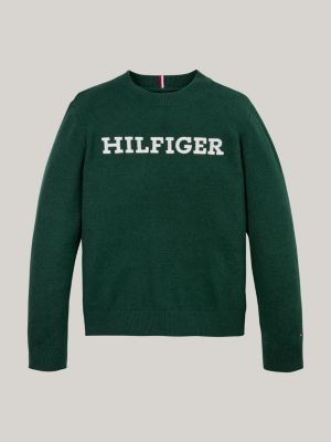 green hilfiger monotype crew neck jumper for boys tommy hilfiger