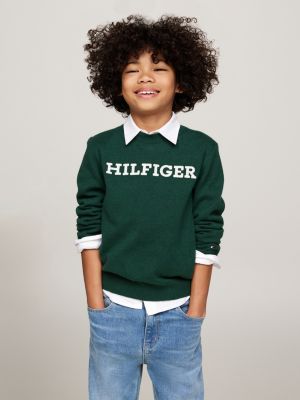 pullover hilfiger monotype con logo green da bambini tommy hilfiger