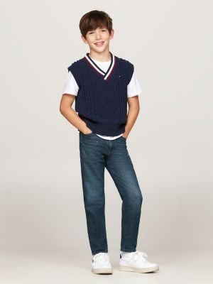 niebieski sygnowany bezrękawnik ze splotem warkoczowym dla chłopcy - tommy hilfiger