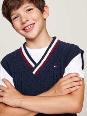 pull sans manches global stripe bleu pour garçons tommy hilfiger