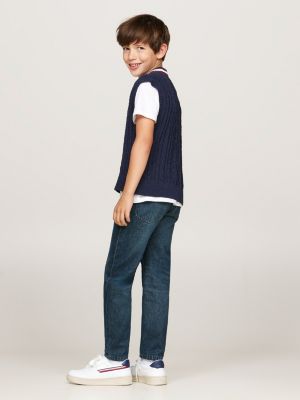 blue global stripe chenille cable knit vest for boys tommy hilfiger