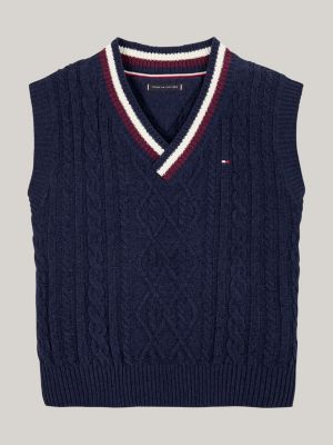 pull sans manches global stripe bleu pour garçons tommy hilfiger