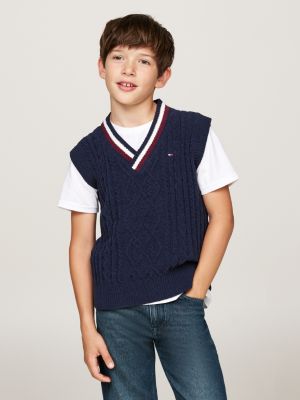 pull sans manches global stripe bleu pour garçons tommy hilfiger