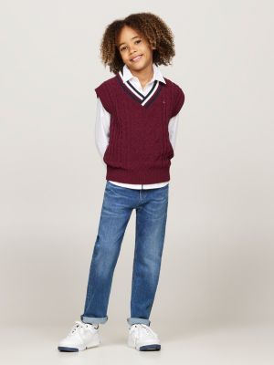 rot global stripe chenille-pullunder für jungen - tommy hilfiger