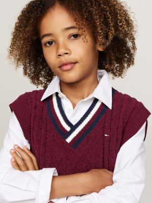 gilet global stripe in ciniglia rosso da bambini tommy hilfiger