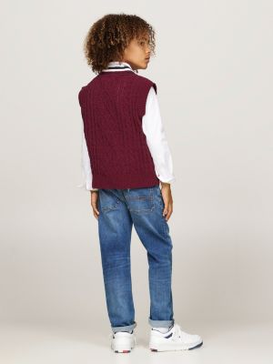 gilet global stripe in ciniglia rosso da bambini tommy hilfiger