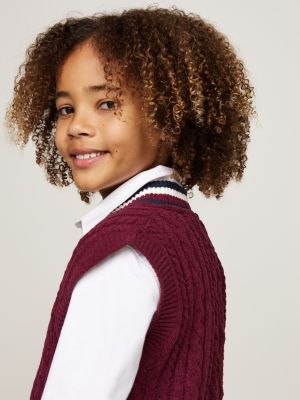 red global stripe chenille cable knit vest for boys tommy hilfiger