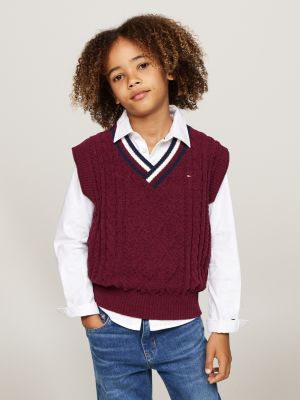 gilet global stripe in ciniglia red da bambini tommy hilfiger