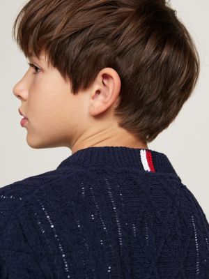 blau global stripe chenille-pullover für jungen - tommy hilfiger