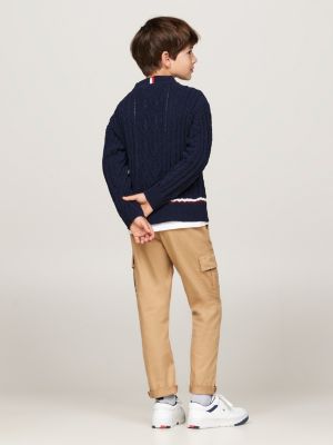 pullover global stripe in ciniglia blu da bambini tommy hilfiger