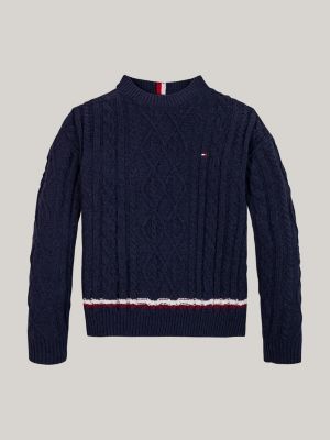 blue global stripe chenille cable knit jumper for boys tommy hilfiger