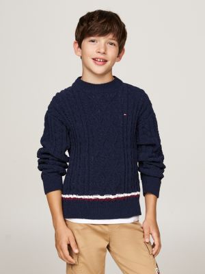 pullover global stripe in ciniglia blue da bambini tommy hilfiger