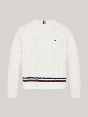 pull global stripe en maille chenille blanc pour garçons tommy hilfiger