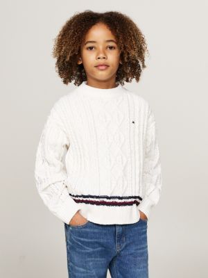 weiß global stripe chenille-pullover für jungen - tommy hilfiger