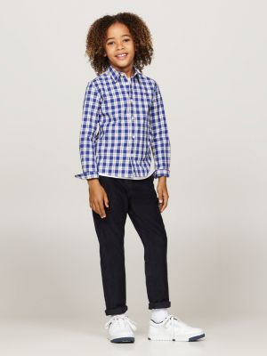 camicia regular fit con motivo a quadri blu da bambini tommy hilfiger