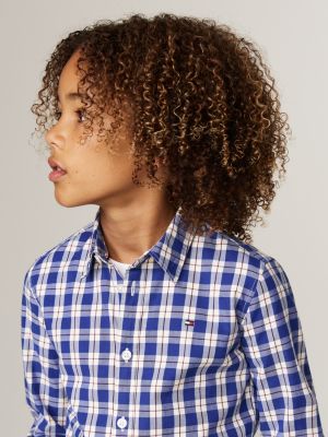 blau kariertes regular fit hemd für jungen - tommy hilfiger