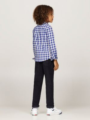 camisa de corte regular con diseño de cuadros azul de niños tommy hilfiger