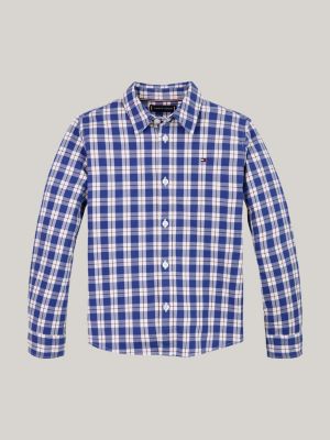 camisa de corte regular con diseño de cuadros azul de niños tommy hilfiger