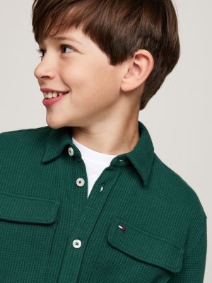 grün regular fit overshirt mit waffelstruktur für jungen - tommy hilfiger