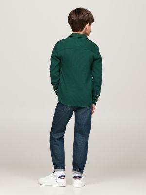 surchemise coupe standard en maille alvéolée vert pour garçons tommy hilfiger