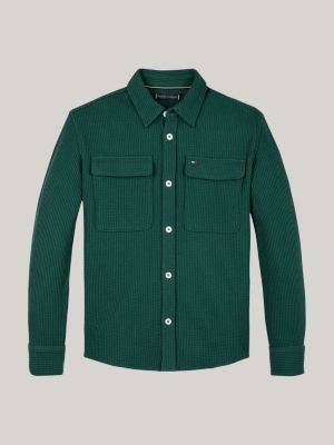 surchemise coupe standard en maille alvéolée vert pour garçons tommy hilfiger