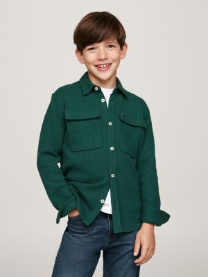 grün regular fit overshirt mit waffelstruktur für jungen - tommy hilfiger