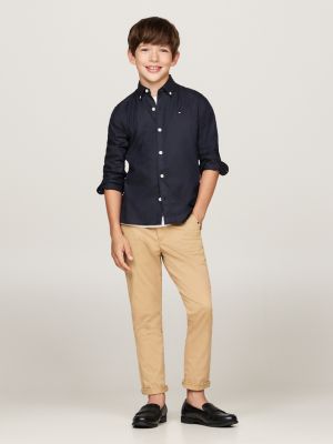 blue dobby button-down collar regular shirt for boys tommy hilfiger