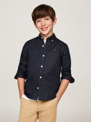 blue dobby button-down collar regular shirt for boys tommy hilfiger