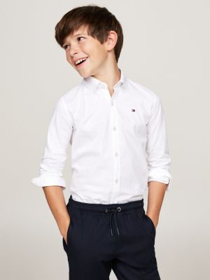 chemise boutonnée coupe standard en dobby gris pour garçons tommy hilfiger