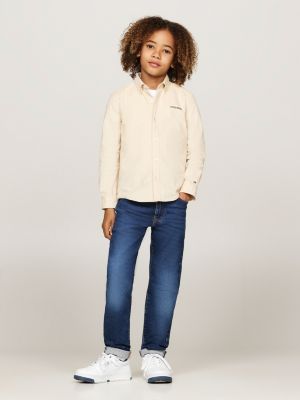 camicia hilfiger monotype regular fit beige da bambini tommy hilfiger