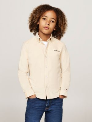 beige hilfiger monotype regular corduroy shirt for boys tommy hilfiger