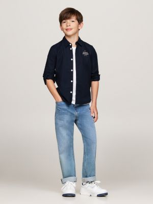 blau hilfiger logo regular fit oxford-hemd für jungen - tommy hilfiger