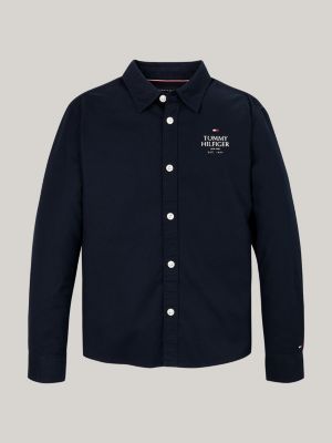 camicia oxford regular fit con logo blu da bambini tommy hilfiger