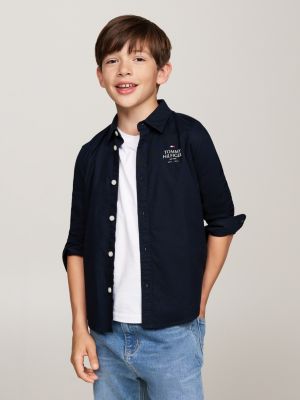 camicia oxford regular fit con logo blue da bambini tommy hilfiger