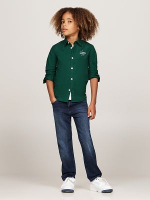 camicia oxford regular fit con logo verde da bambini tommy hilfiger