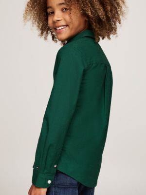 camicia oxford regular fit con logo verde da bambini tommy hilfiger