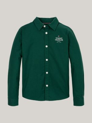 camicia oxford regular fit con logo verde da bambini tommy hilfiger