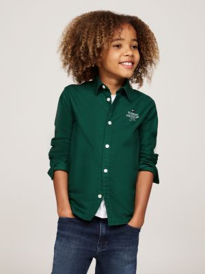 camicia oxford regular fit con logo green da bambini tommy hilfiger