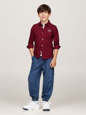 camicia oxford regular fit con logo rosso da bambini tommy hilfiger