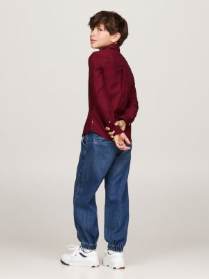 camicia oxford regular fit con logo rosso da bambini tommy hilfiger