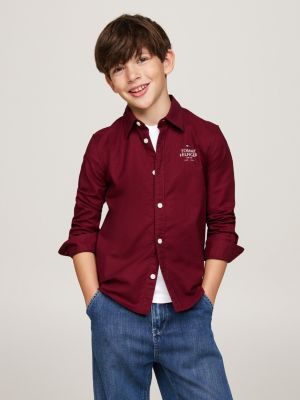 red hilfiger logo regular oxford shirt for boys tommy hilfiger