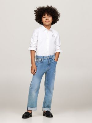 chemise coupe standard en coton oxford à logo blanc pour garçons tommy hilfiger