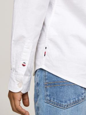 chemise coupe standard en coton oxford à logo blanc pour garçons tommy hilfiger