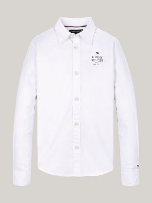 chemise coupe standard en coton oxford à logo blanc pour garçons tommy hilfiger