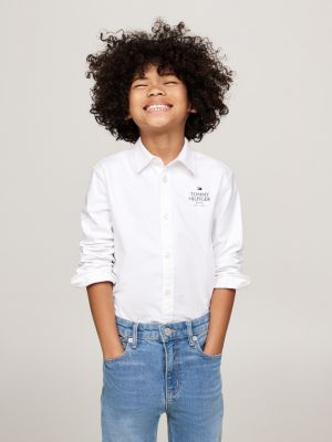 chemise coupe standard en coton oxford à logo blanc pour garçons tommy hilfiger