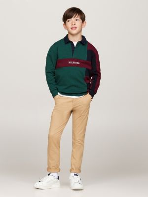 green colour-blocked long sleeve regular polo shirt for boys tommy hilfiger