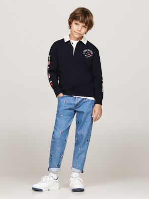 blue long sleeve regular polo shirt for boys tommy hilfiger